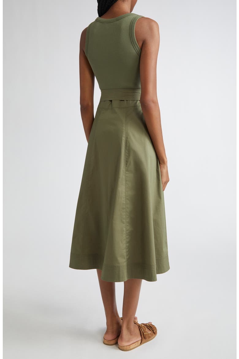 Ennis Mixed Media Stretch Cotton Dress, Alternate, color, STONE ARMY
