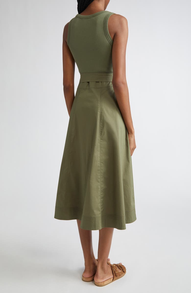 Veronica Beard Ennis Mixed Media Stretch Cotton Dress, Alternate, color, Stone Army