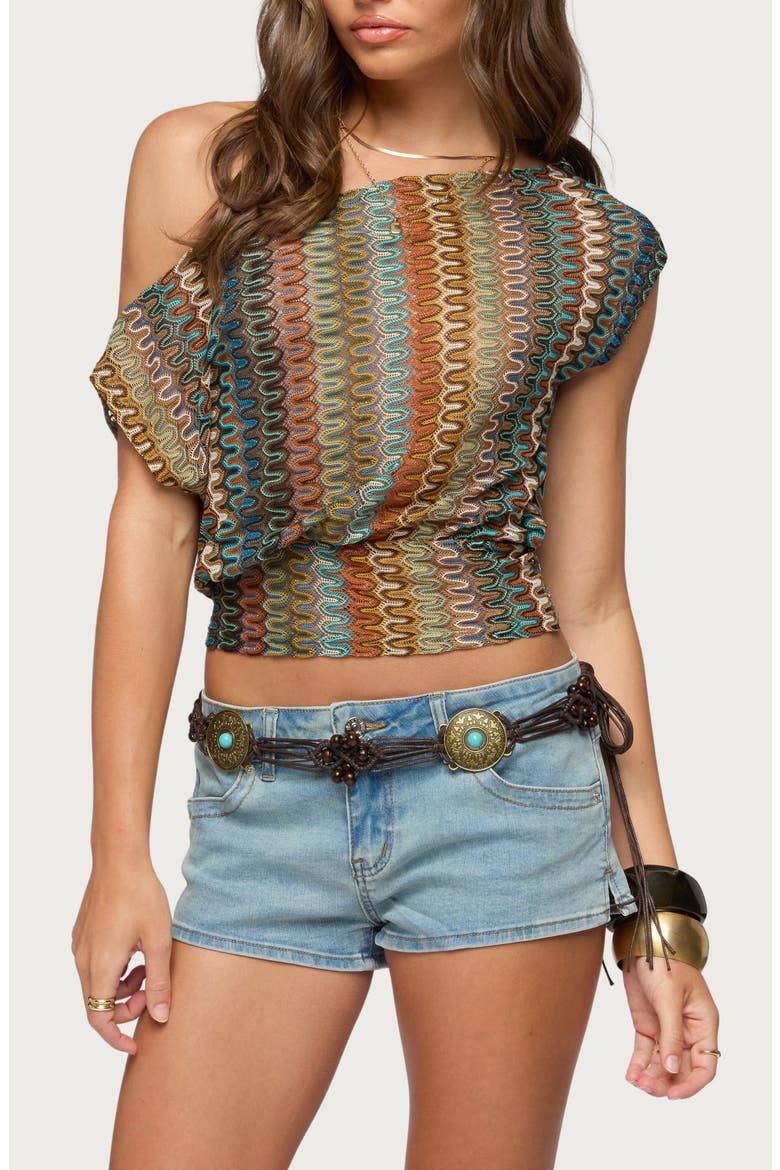 Taniya Zigzag Knit Off the Shoulder Crop Top, Main, color, OLIVE