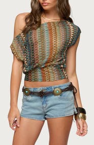 EDIKTED Taniya Zigzag Knit Off the Shoulder Crop Top