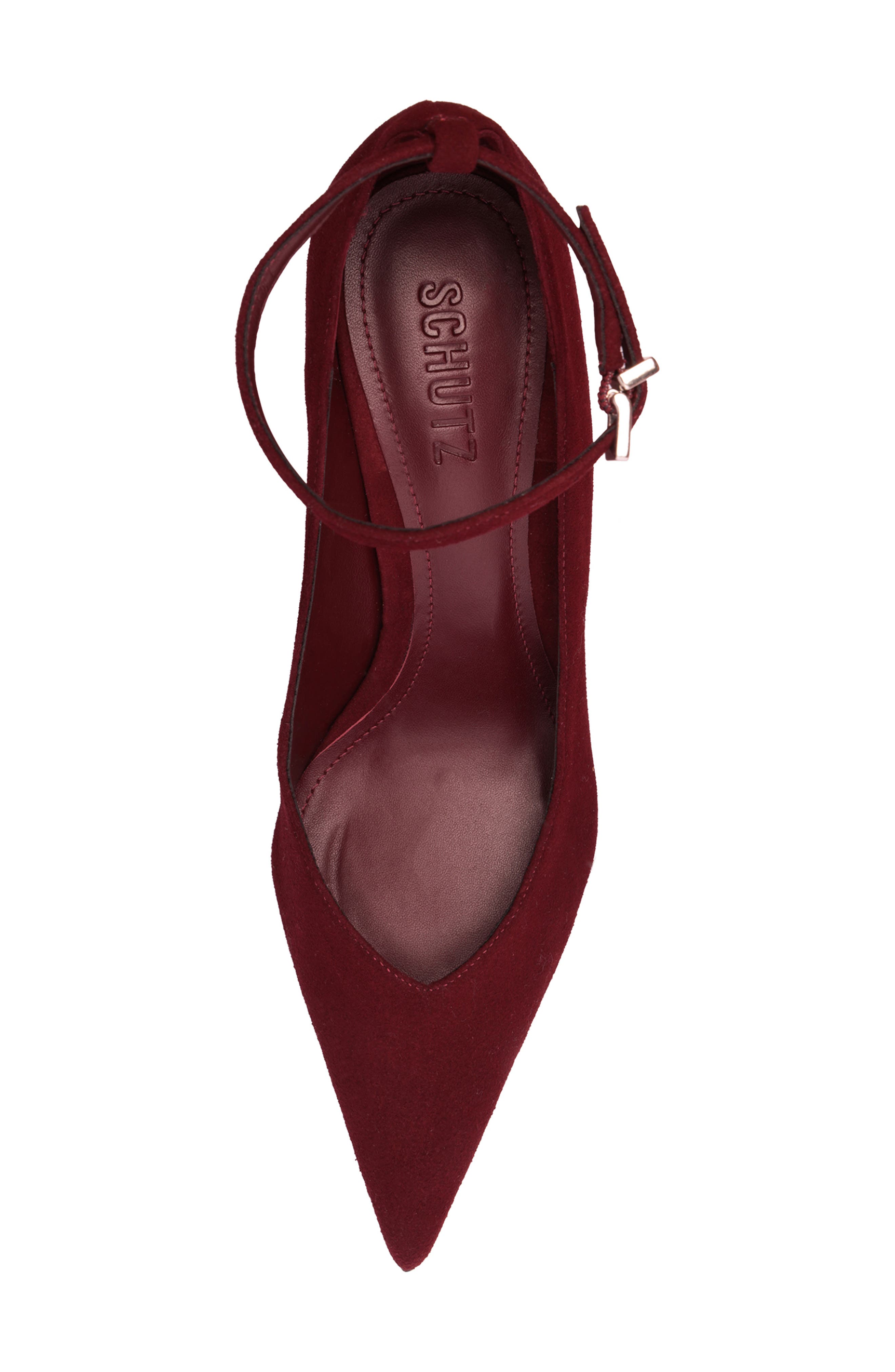 Mia Ankle Strap Pointed Toe Pump, Alternate, color, VINO