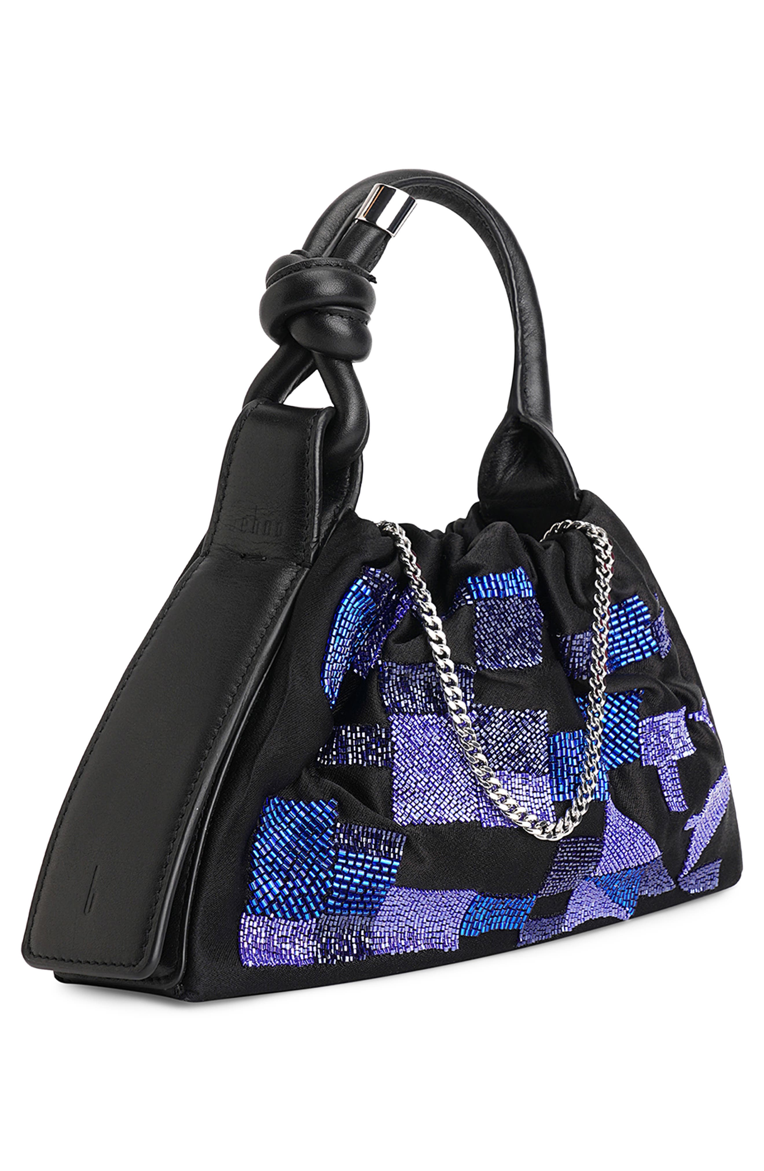 Tina Mini Ruched Wave Baguette Leather Bag, Alternate, color, BLACK/ PURPLE MULTI