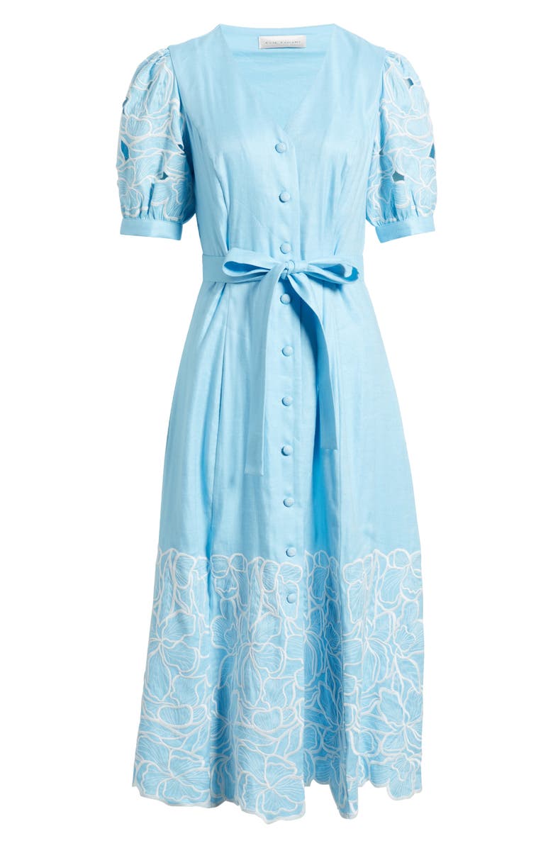 Elie Tahari The Jade Linen Blend Eyelet Midi Dress, Alternate, color, 