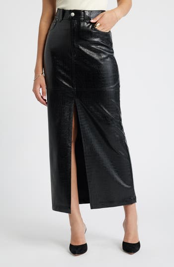 Line Skirt Black Faux Leather Croc Embossed Pencil Skirt TOPSHOP