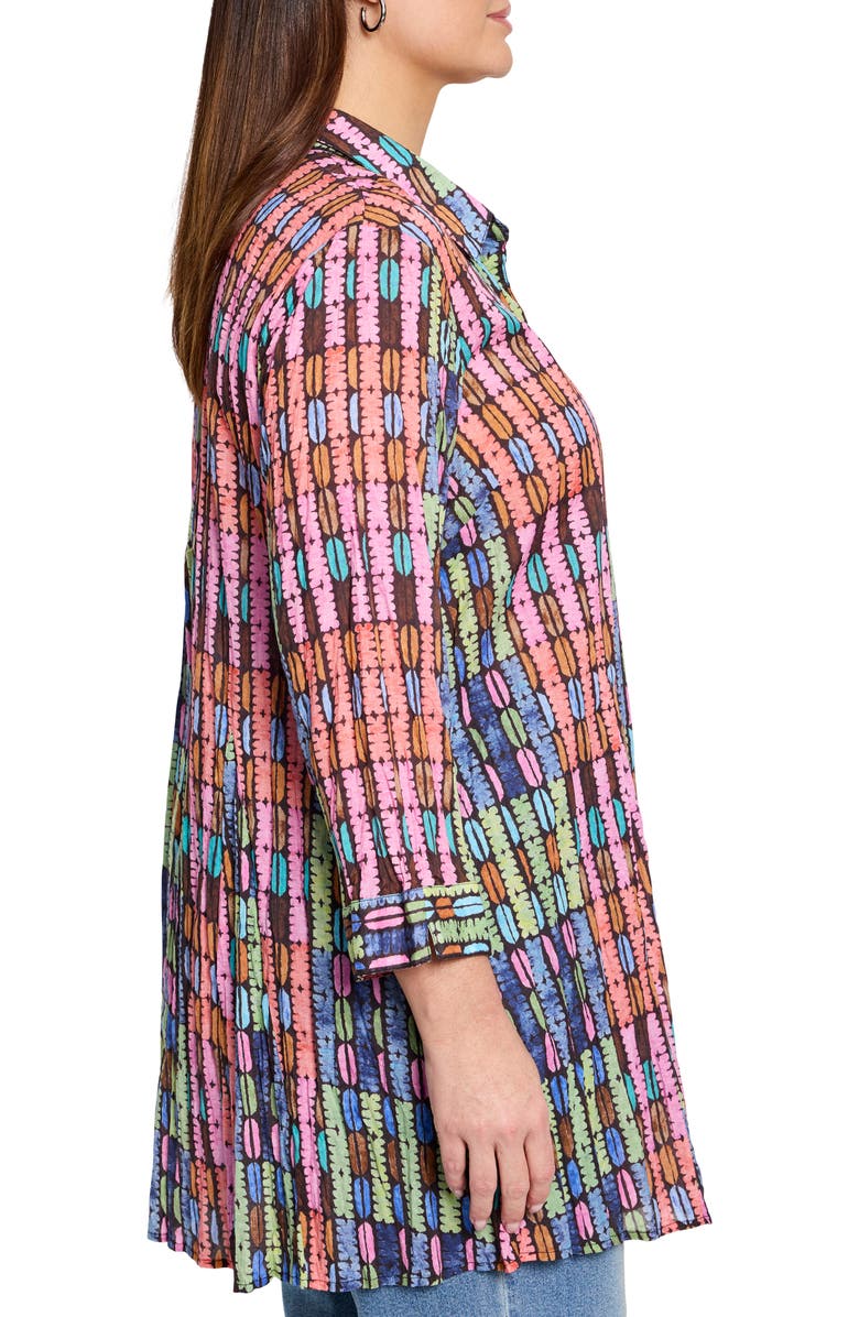 NIC+ZOE Rainbow Macaron Crinkled Cotton Button-Up Shirt, Alternate, color, 