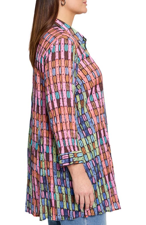 Nic + Zoe Nic+zoe Rainbow Macaroon Crinkled Cotton Button-up Shirt In Pink Multi