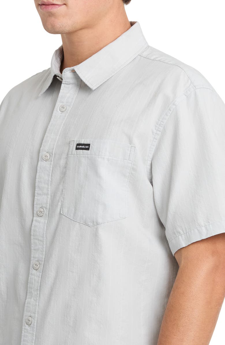 Quiksilver Dobby Stripe Classic Short Sleeve Cotton Button-Up Shirt, Alternate, color, Micro Chip