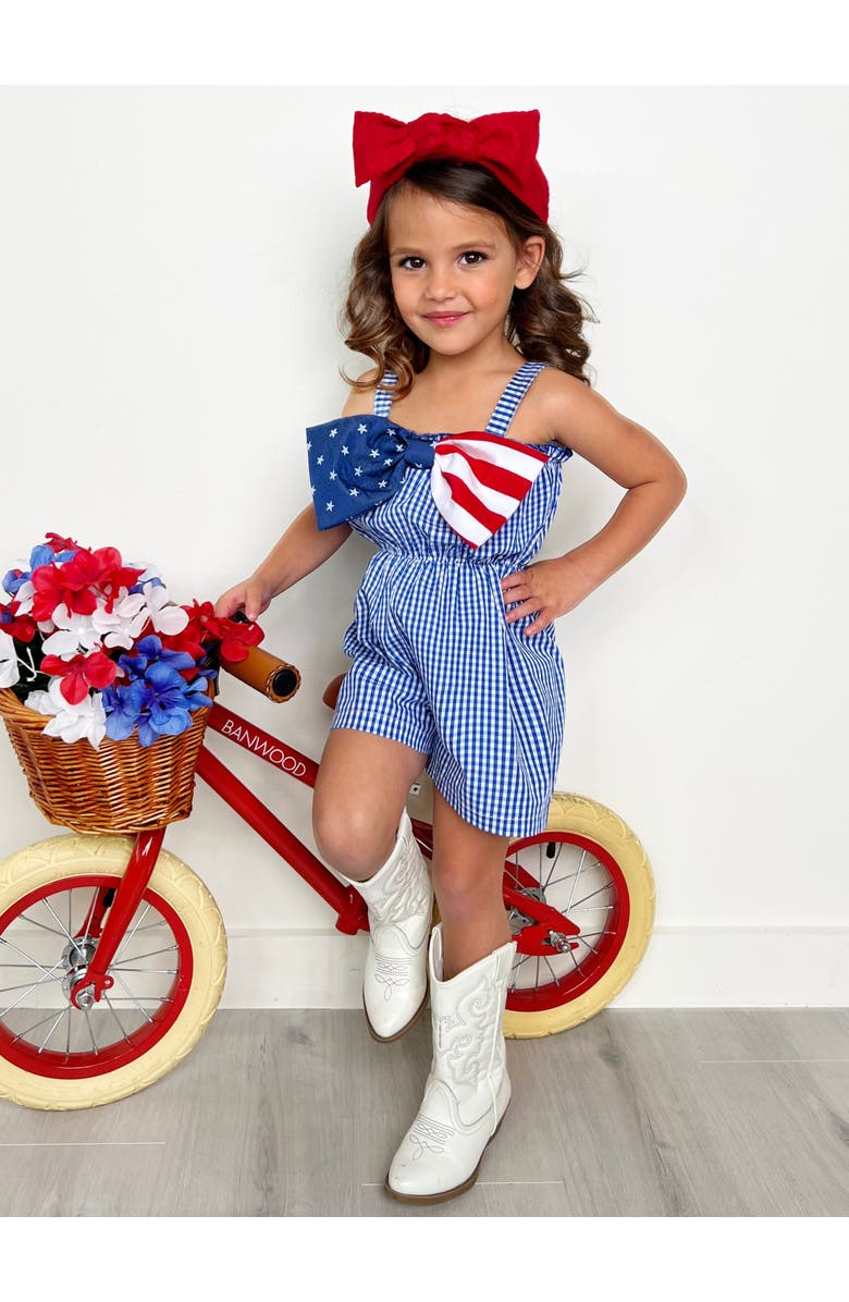 Mia Belle Girls Cute Bow Girls Romper, Alternate, color, Blue