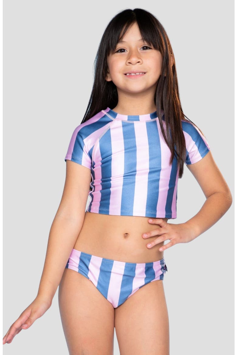 Kids' Short Sleeve Rashguard Swimsuit, Alternate, color, NAVY PINK