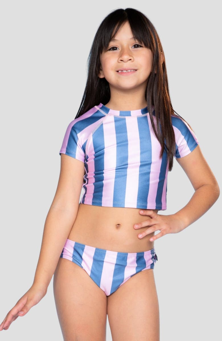PixieLane Kids' Short Sleeve Rashguard Swimsuit, Alternate, color, Navy Pink