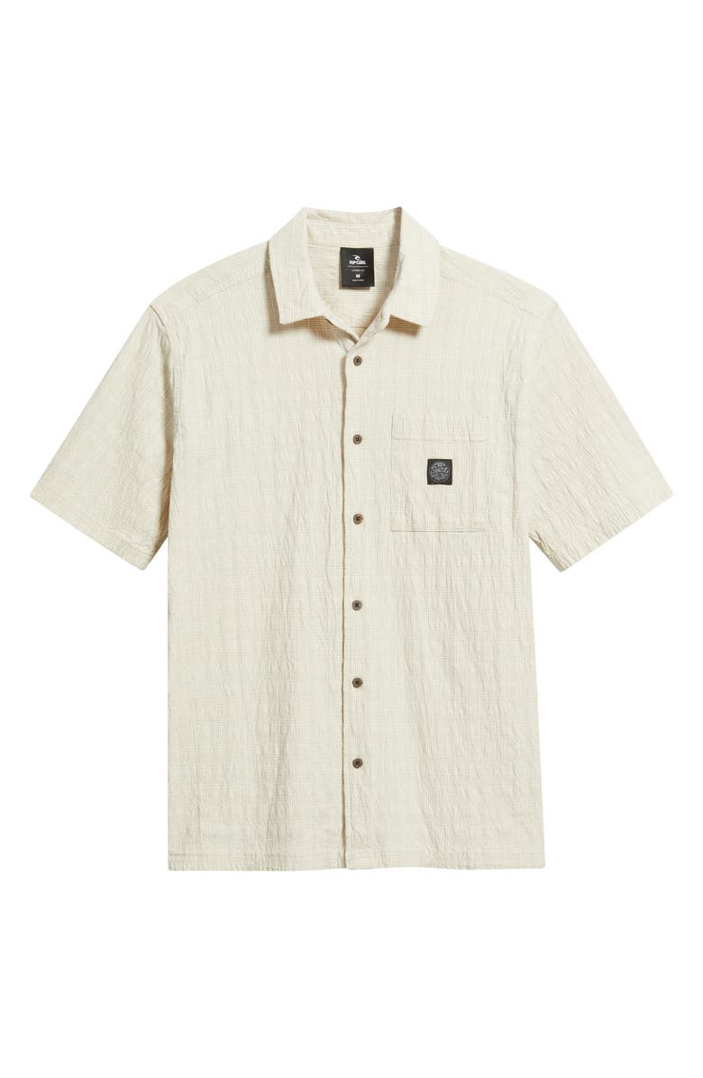 Rip Curl Premium Surf Check Short Sleeve Cotton Seersucker Button-Up Shirt, Main, color, Bone
