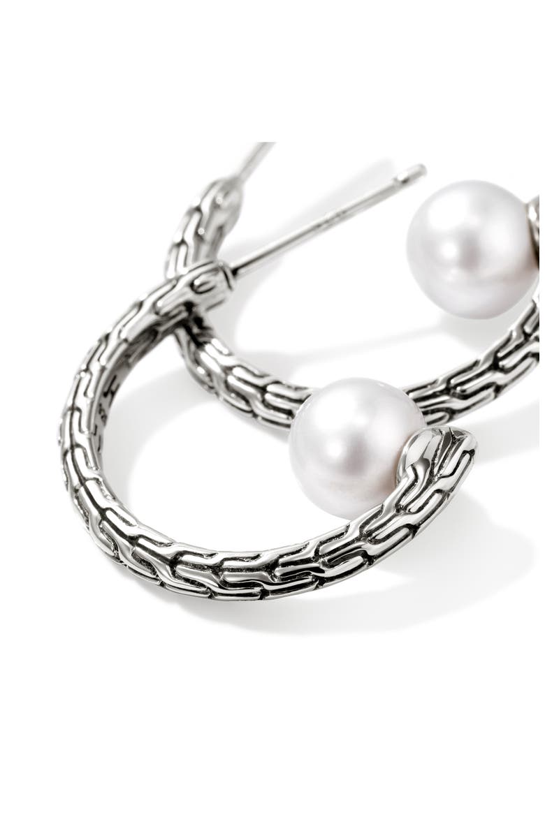 JH Essentials Pearl Hoop Earrings, Sterling Silver, 20mm, Alternate, color, SILVER/PEARL