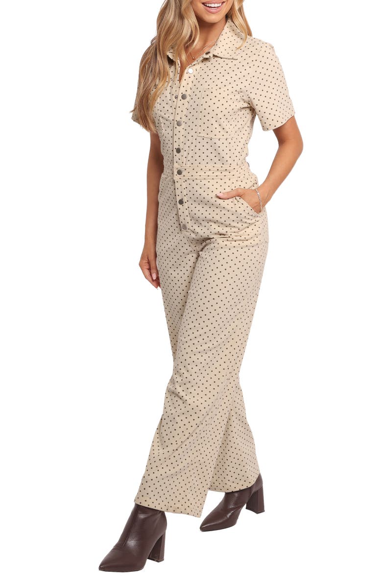 Petal & Pup Mikia Short Sleeve Corduroy Jumpsuit, Alternate, color, Cream Brown