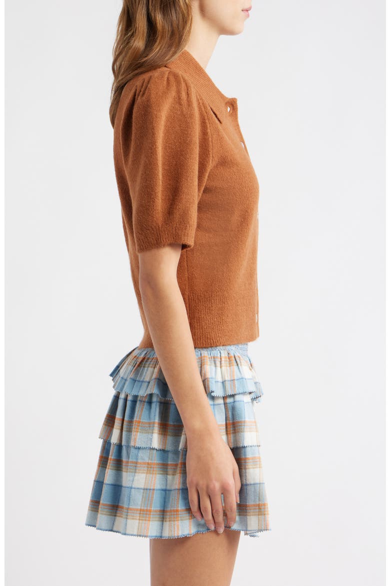 Eloise Short Sleeve Cardigan, Alternate, color, CARAMEL