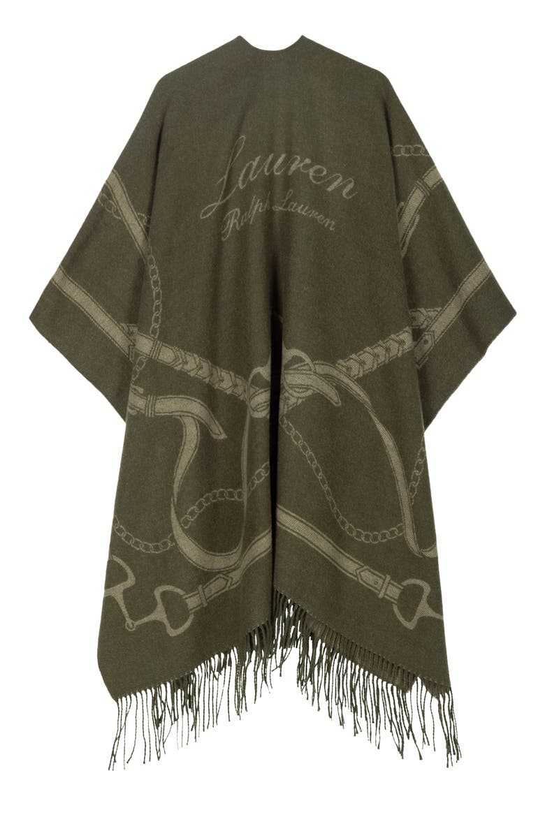 Equestrian Ruana, Alternate, color, DK OLIVE/ CAMEL