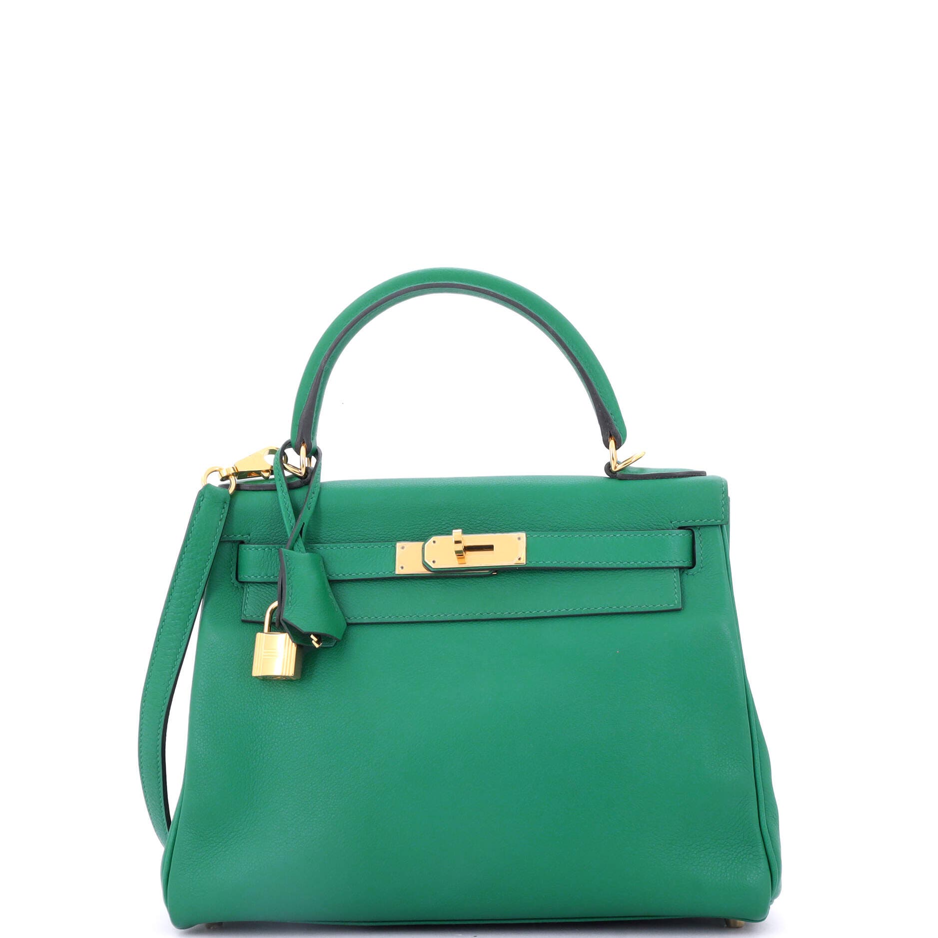 Pre-Owned Hermes Kelly Handbag Green Evercolor with Gold Hardware 28, Main, color, 