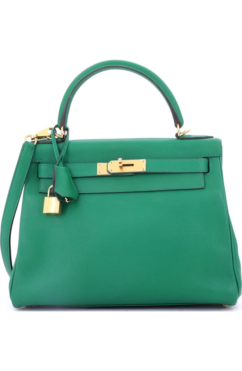 Pre-Owned Hermes Kelly Handbag Green Evercolor with Gold Hardware 28, Main, color,