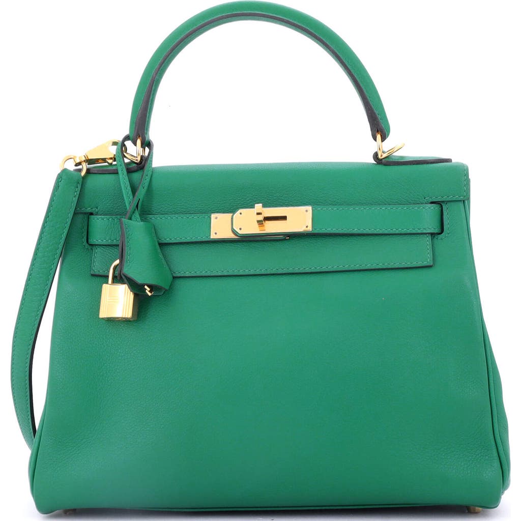 Pre-owned Hermes Hermes Kelly Handbag Green Evercolor With Gold Hardware 28 In Green