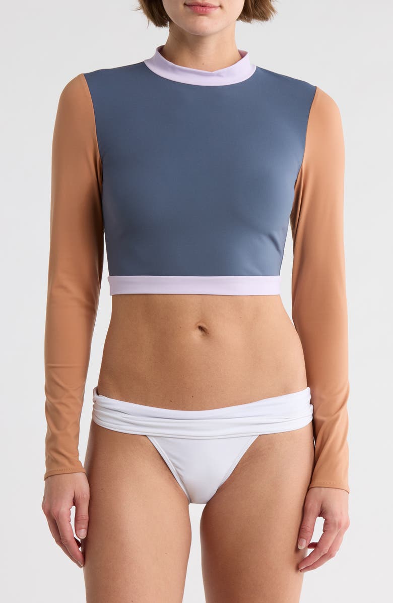 Vitamin A<sup>®</sup> Cleo Long Sleeve Crop Rashguard, Main, color, Grey Pearl