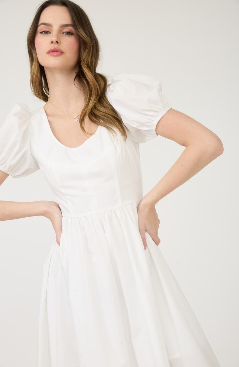 Blu Pepper Puff Sleeve Midi Dress, Alternate, color, Snow White