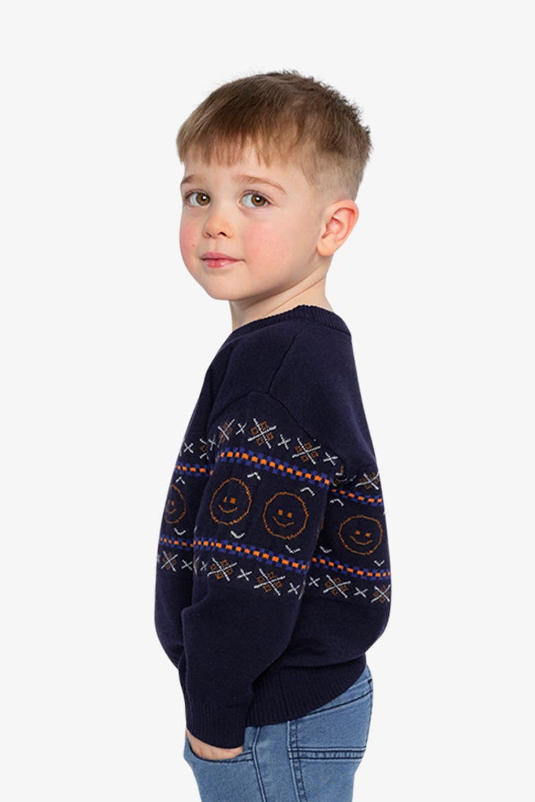 Jacquard Geometric Ribbed Cuffs Sweater, Alternate, color, Dark Blue