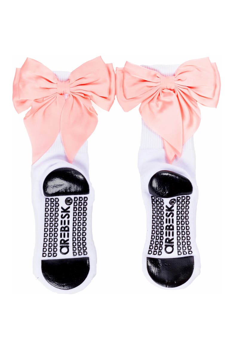 Anna Bow No-Slip Grip Crew Socks, Alternate, color, WHITE/PINK