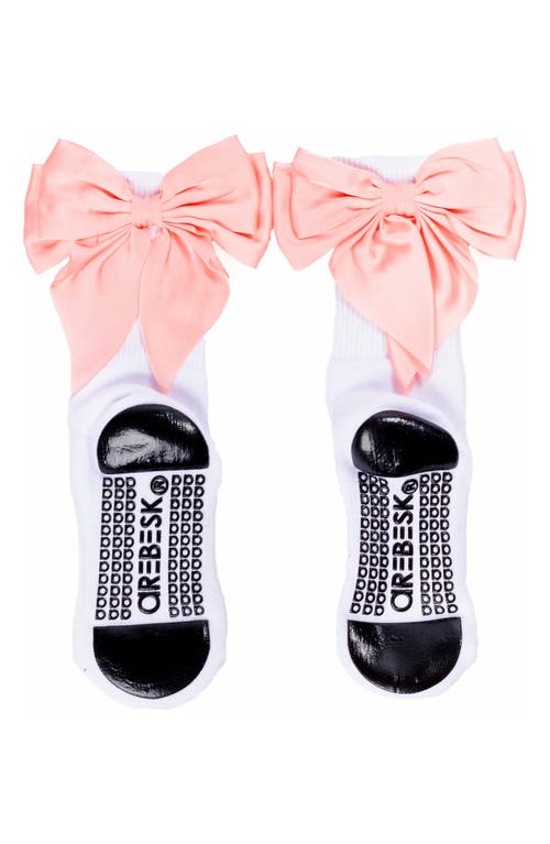 Arebesk Anna Bow No-slip Grip Crew Socks In White