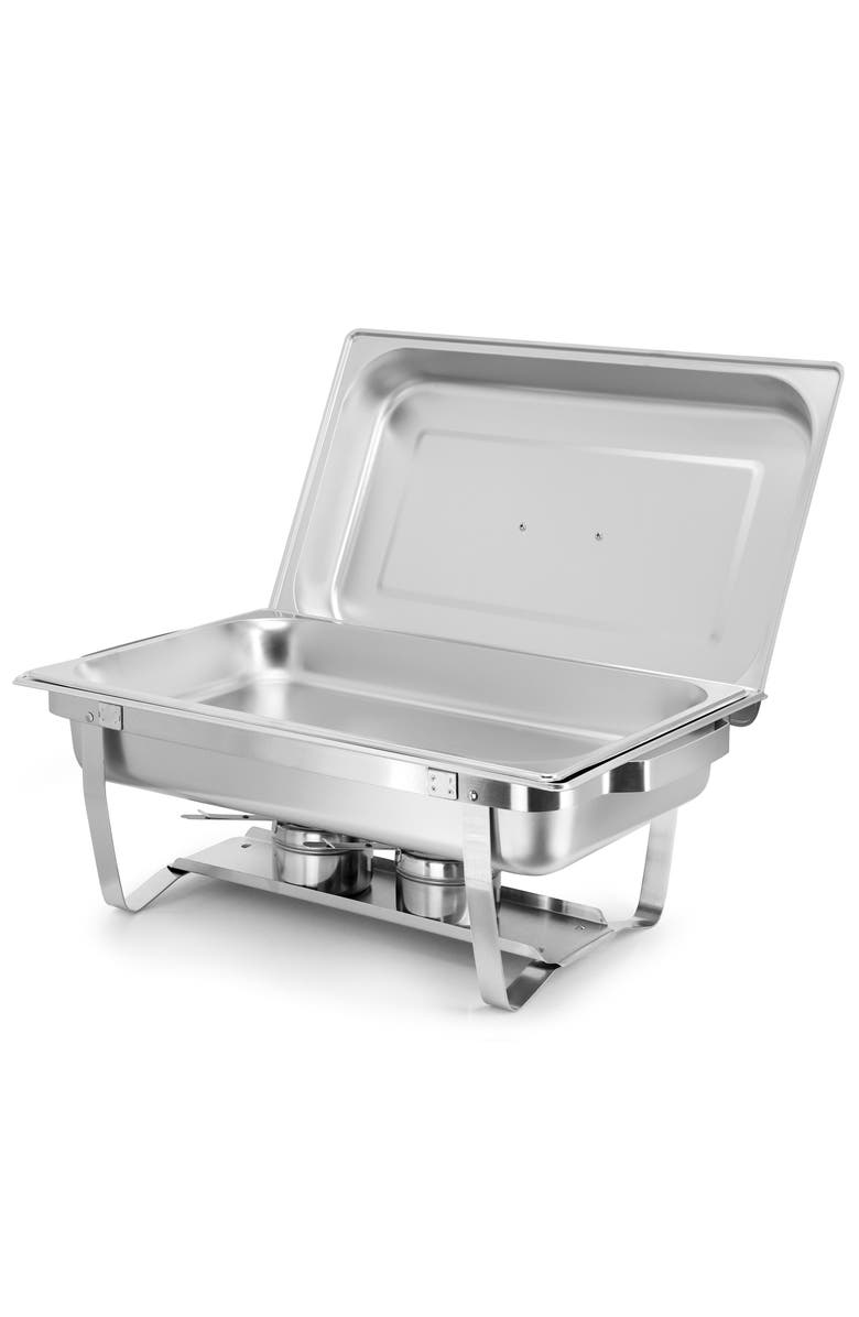 Megachef 9.5 Quart Foldable Stainless Steel Professional Chafing Dish/Food Warmer/Buffet Server Serving Trays, Set of 4, Alternate, color, Silver