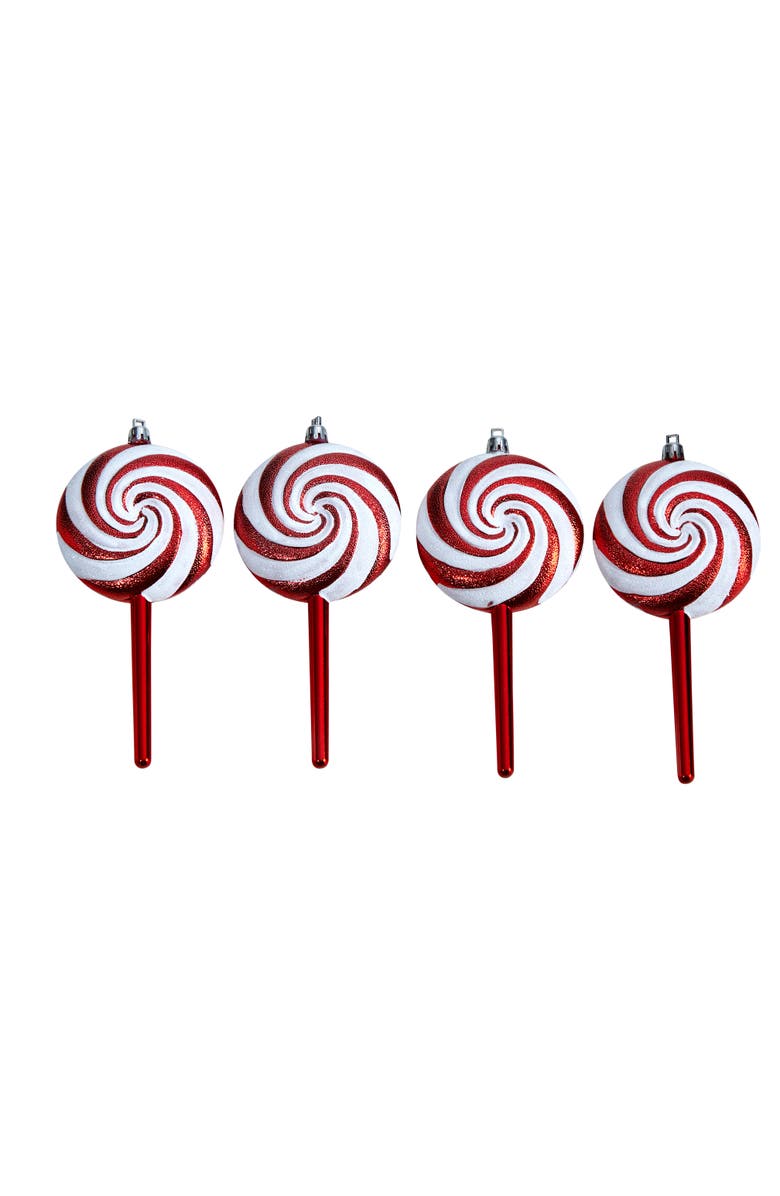 NEARLY NATURAL 7-in Candy Cane Lollipop Holiday Deluxe Christmas Shatterproof Ornament Set of 4, Main, color, Assorted