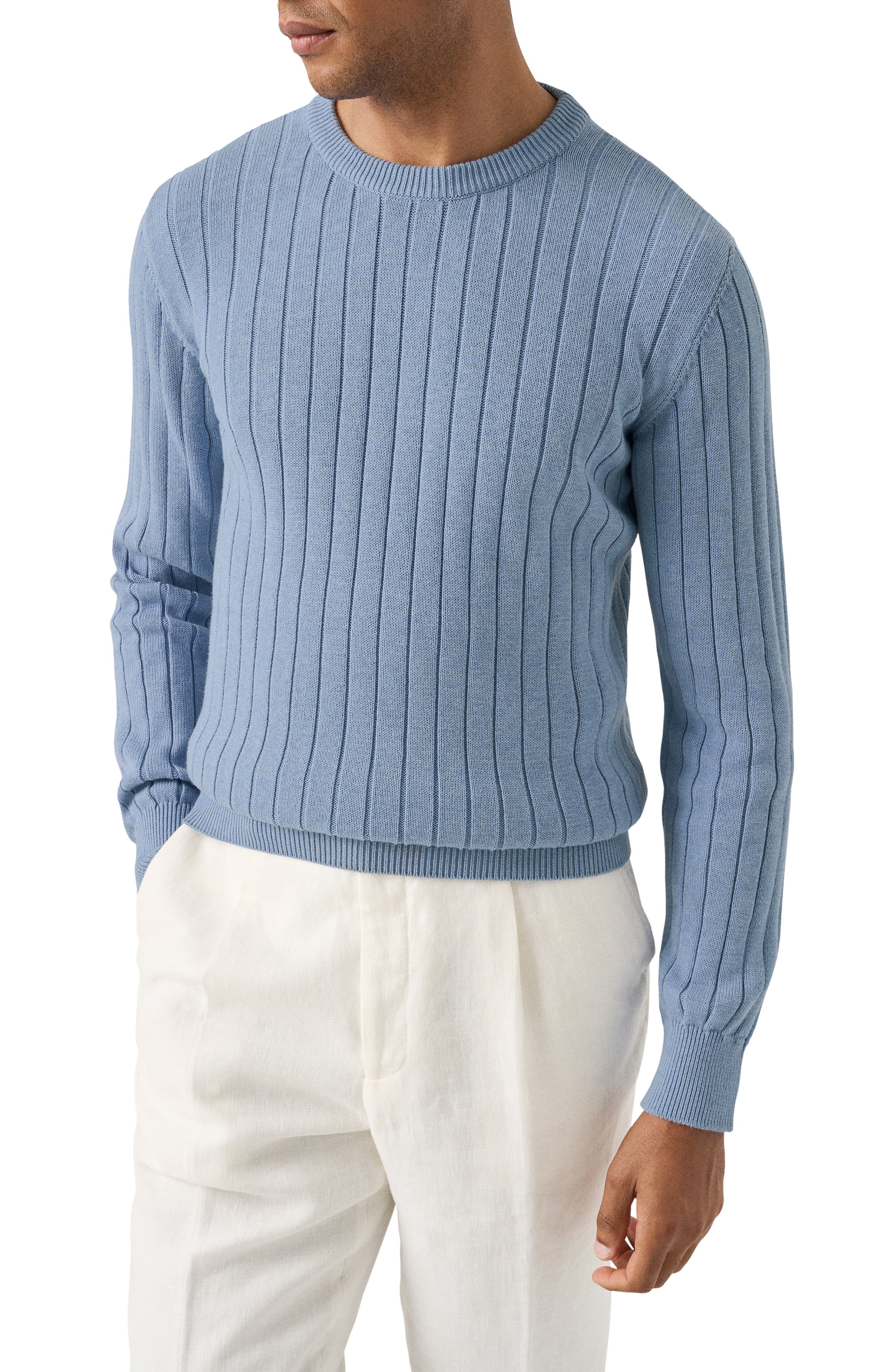 Rib Knit Cotton Crewneck Sweater - image 3