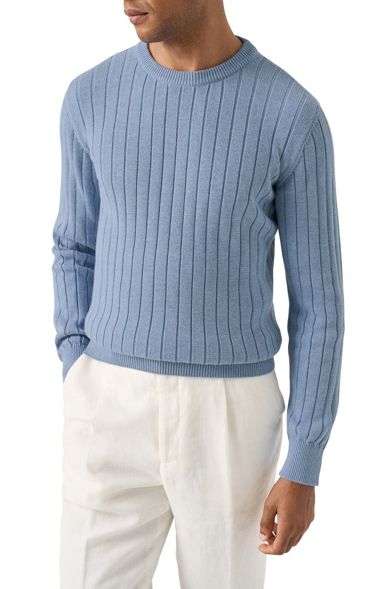 Rib Knit Cotton Crewneck Sweater, Main, color, LIGHT BLUE