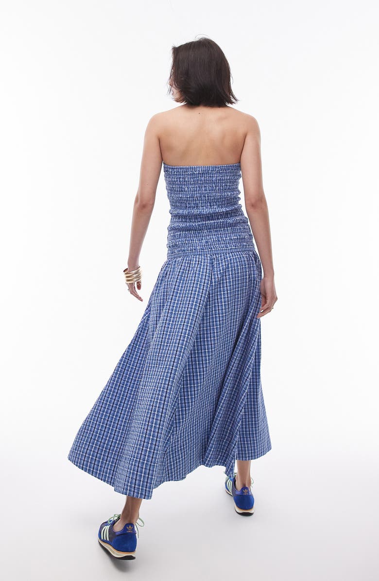 Topshop Plaid Smocked Strapless Cotton Maxi Dress, Alternate, color,