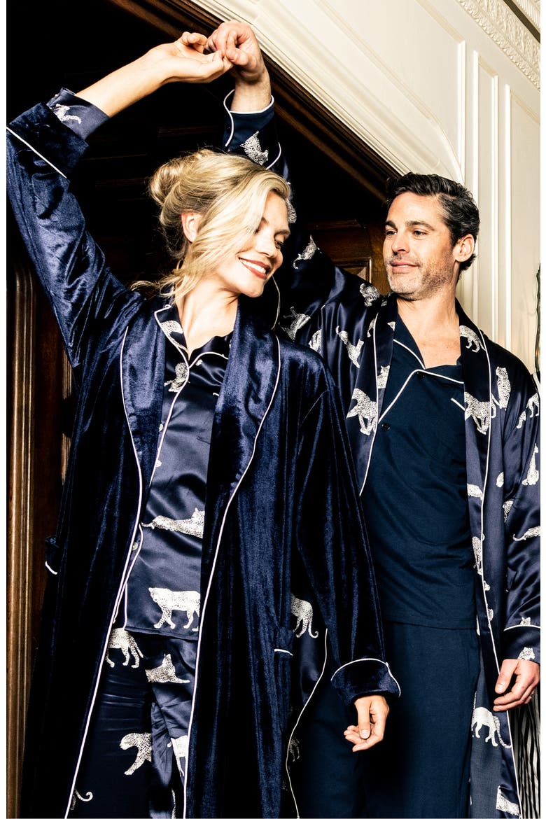 Women's Velour Robe, Alternate, color, NAVY