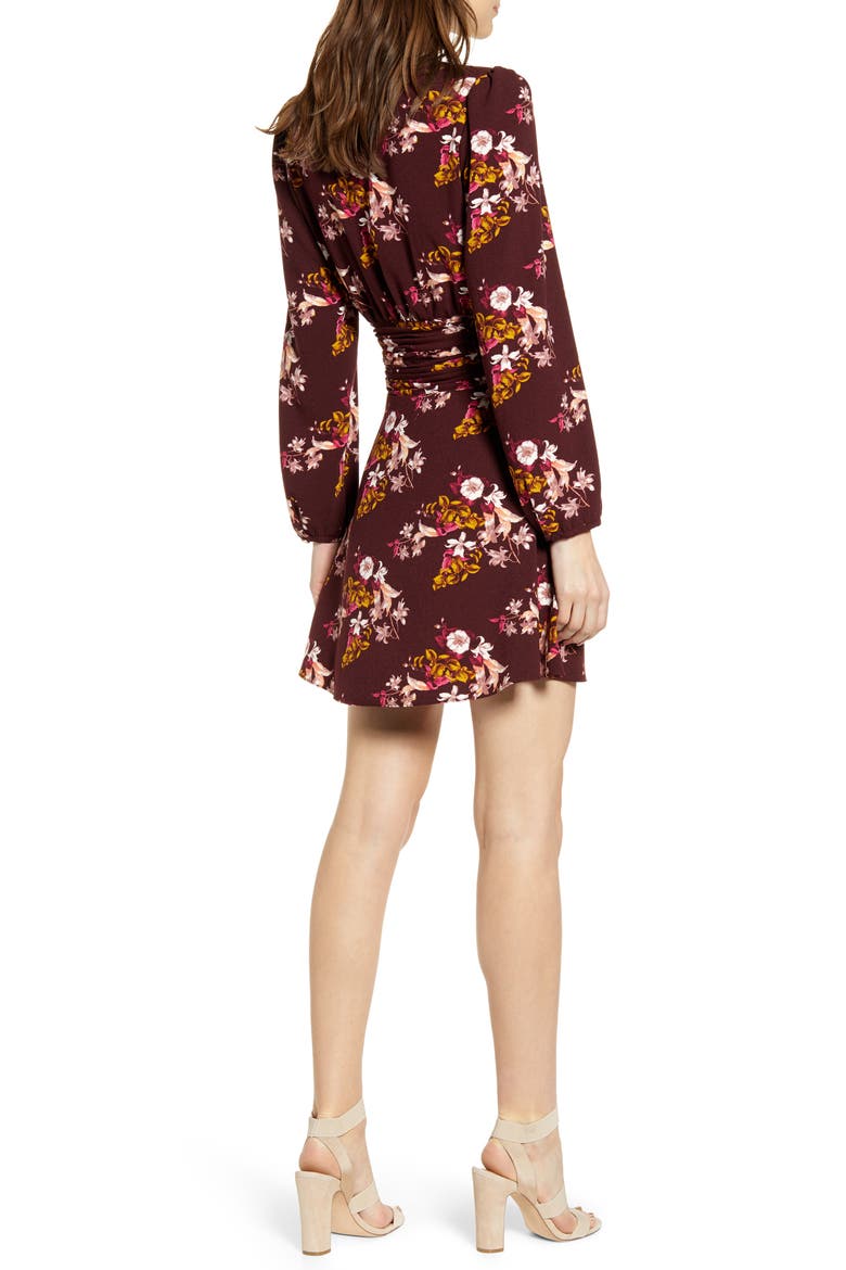 Ruched Waist Minidress, Alternate, color, BURGUNDY STEM JESSICA FLORAL