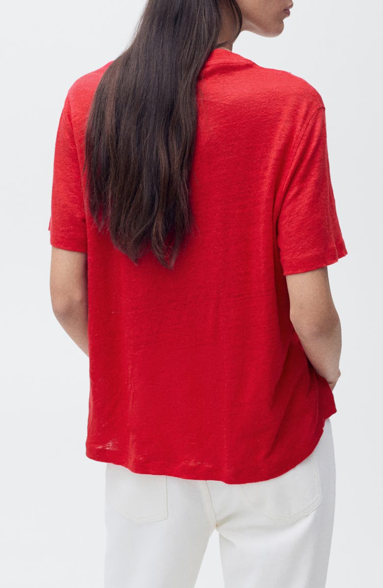 MANGO Crewneck Linen T-Shirt, Alternate, color, Red