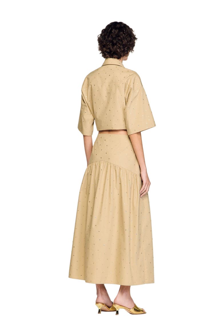Long rhinestone cotton skirt, Alternate, color, Beige
