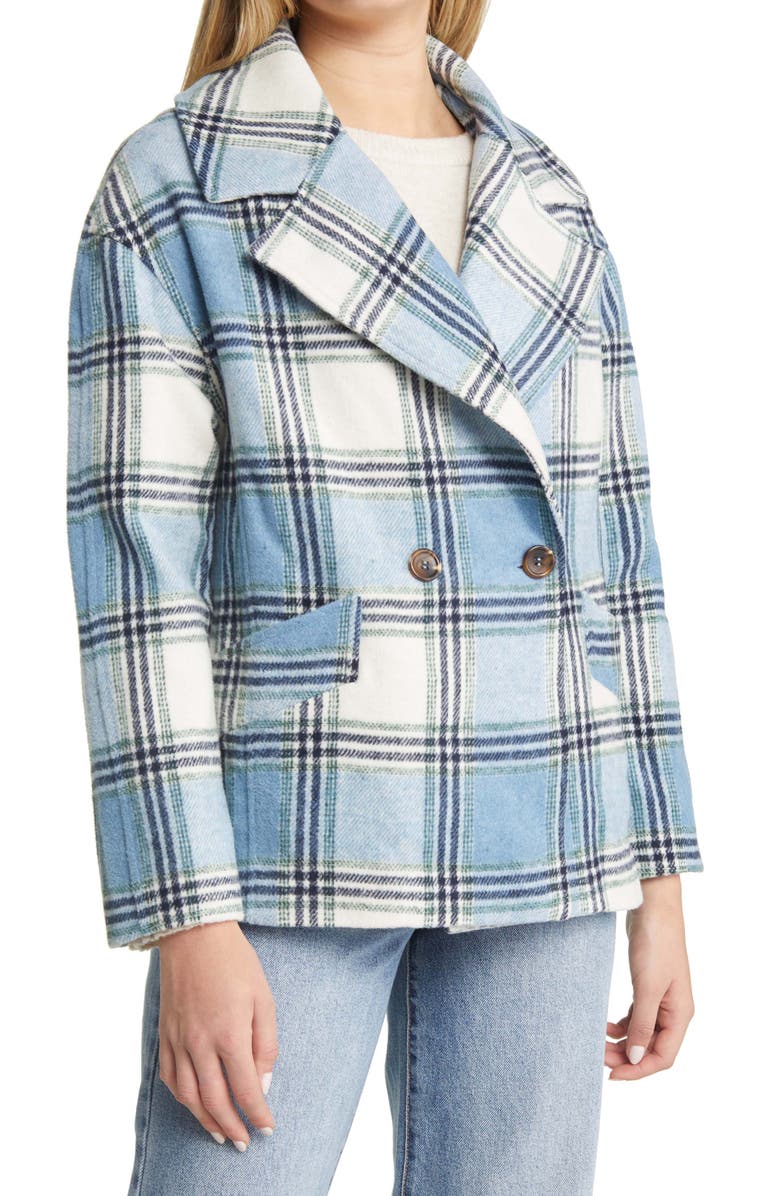 Halogen<sup>®</sup> Plaid Crop Wool Coat, Alternate, color,