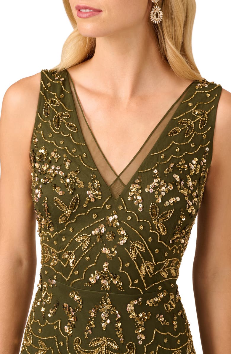 Adrianna Papell Beaded Sequin Cocktail Dress, Alternate, color, Olive