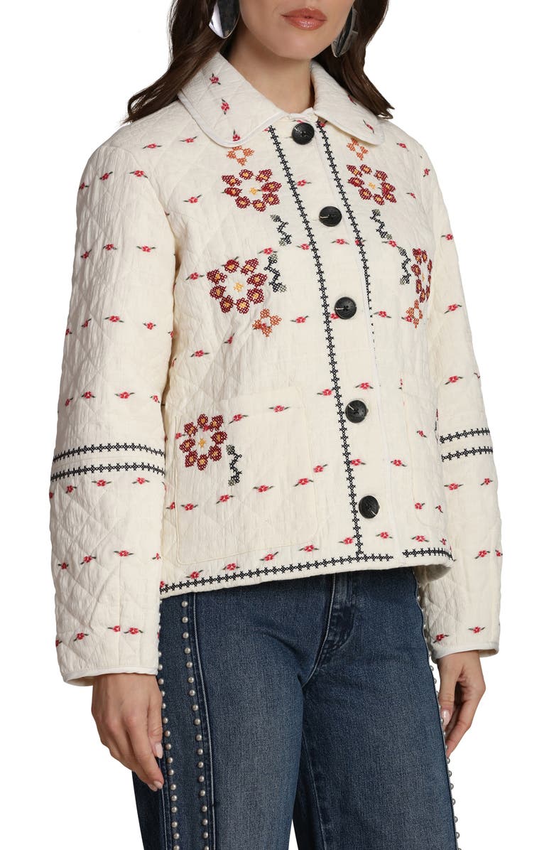 Avec Les Filles Embroidered Quilted Cotton Jacket, Alternate, color, Cream Floral