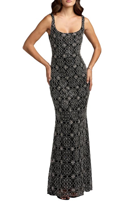 Beaded Sleeveless Scoop Neck Column Gown