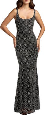Mac Duggal Beaded Sleeveless Scoop Neck Column Gown