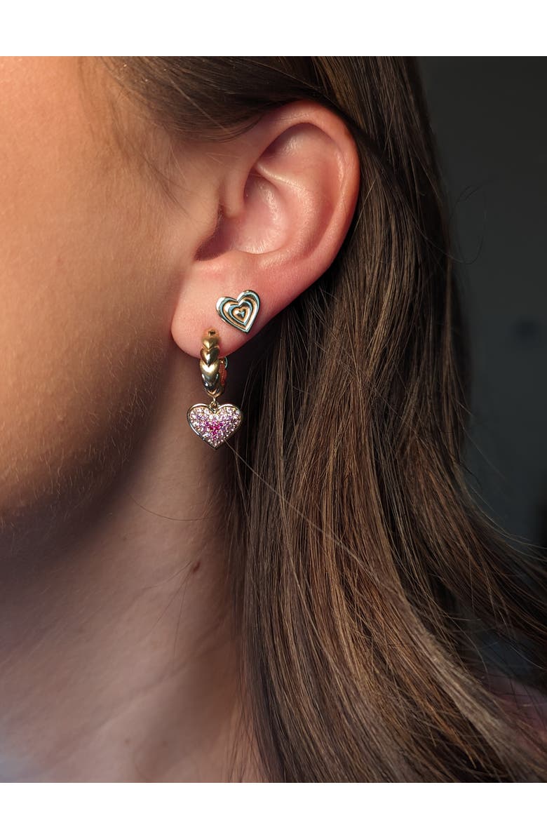 Campbell + Charlotte Juju Heart Charm Huggie, Alternate, color, Gold