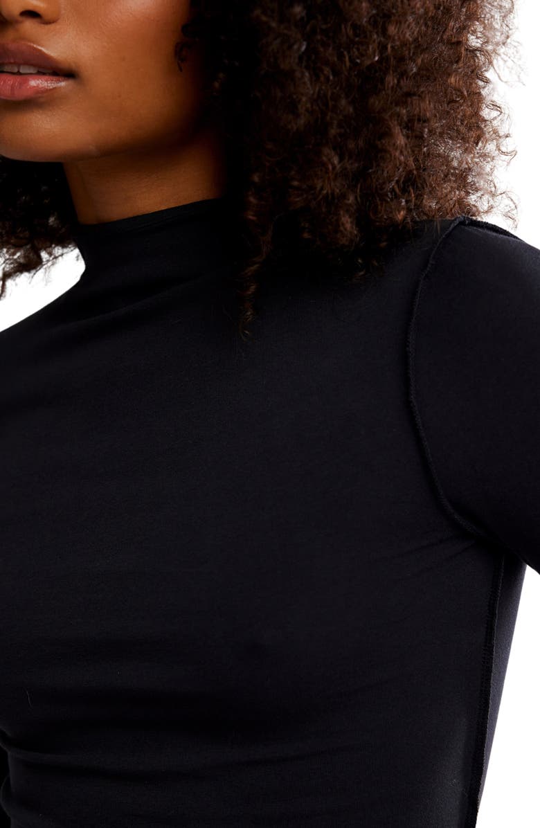 Free People Kenzie Funnel Neck Stretch Cotton Top, Alternate, color, Black