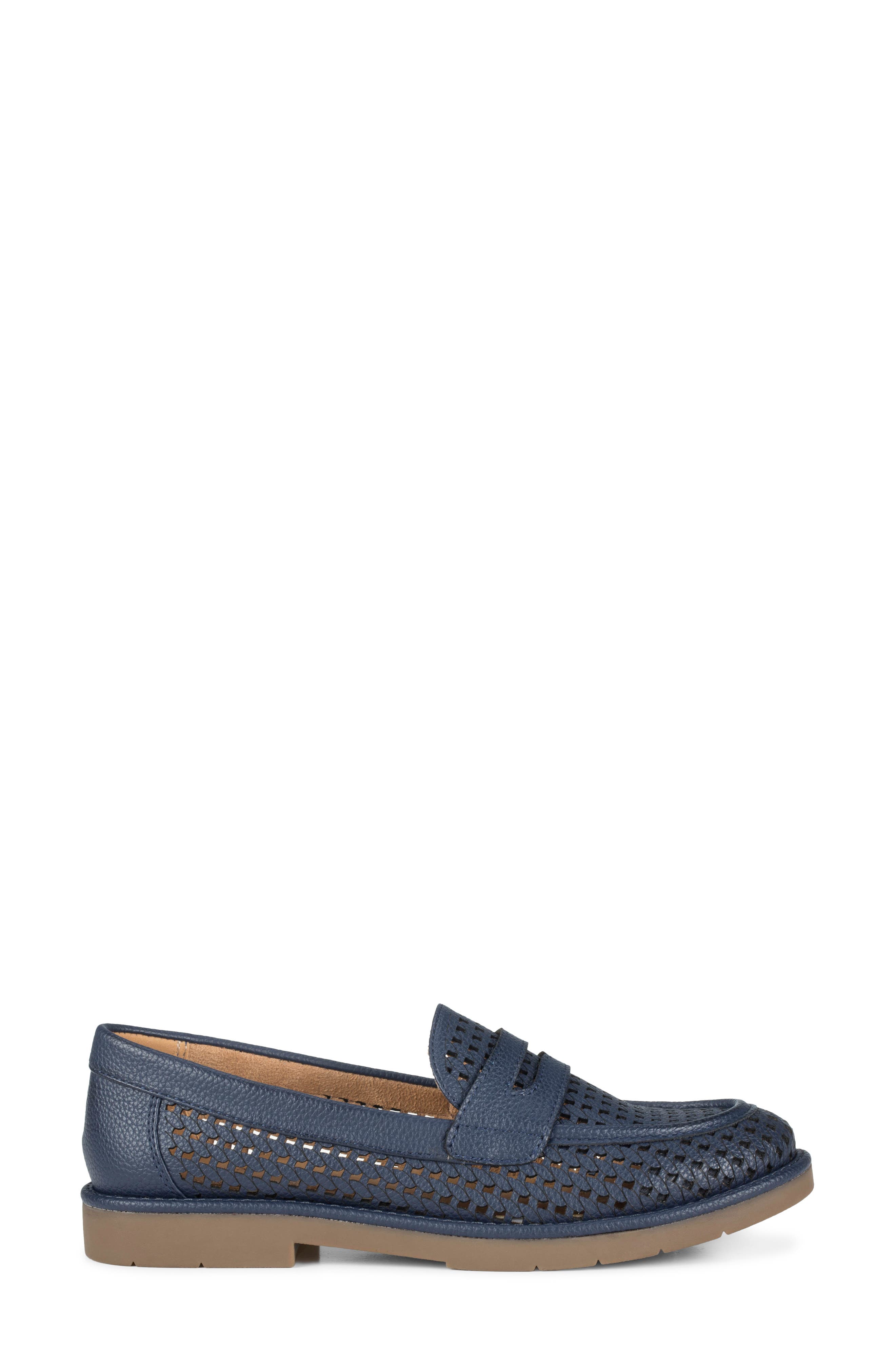 Calli Woven Faux Leather Loafer, Alternate, color, NAVY