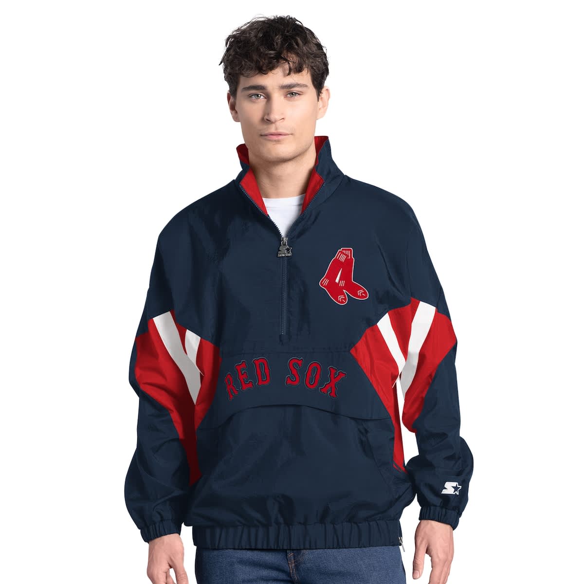 Men'sStarter Navy Boston Red Sox Cooperstown Chief Half-Zip Pullover