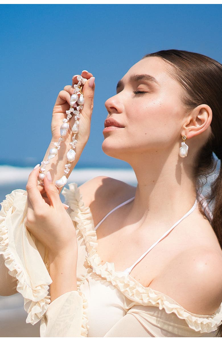 Classicharms Natasha Freshwater Petal & Baroque Pearl Beaded Necklace, Alternate, color, Gold