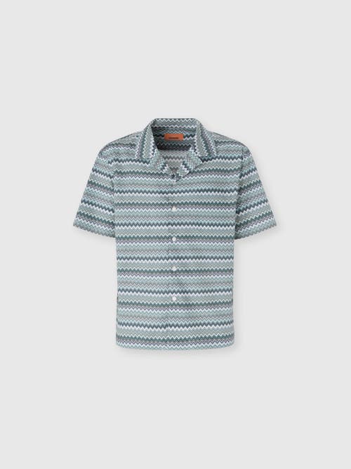 Missoni Zig Zag Cotton Poplin Bowling Shirt With Breast Pocket In Green