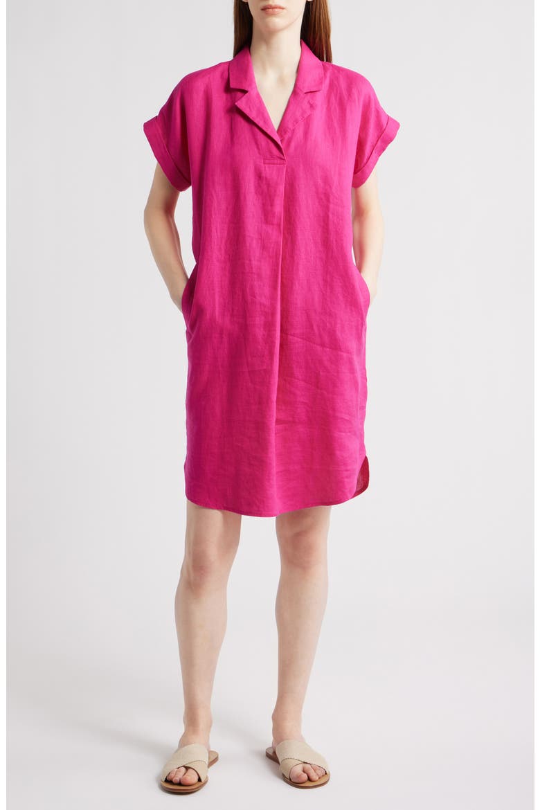 Cuff Sleeve Organic Linen Shift Dress, Main, color, FUCHSIA