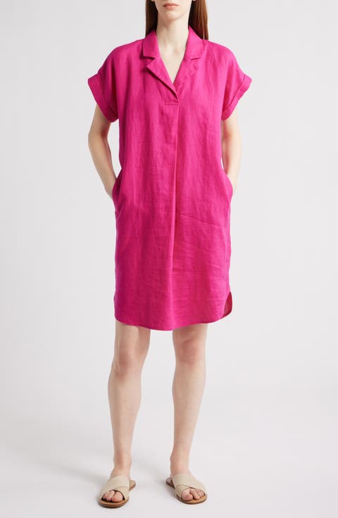 Cuff Sleeve Organic Linen Shift Dress