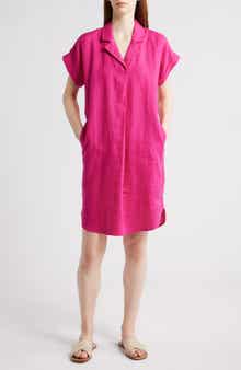Cuff Sleeve Organic Linen Shift Dress